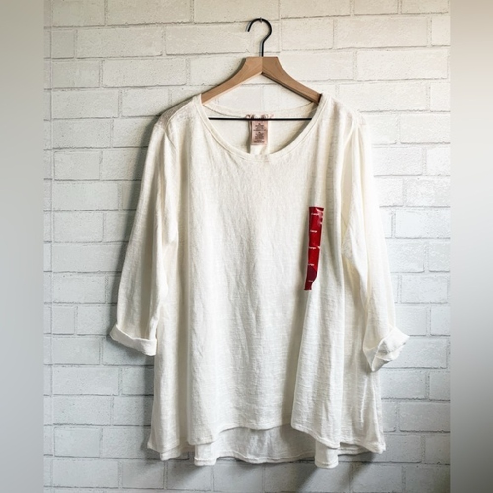 New Philosophy Sheer White Delicate Knit 3/4 length Rayon Blend Tee Blouse XL